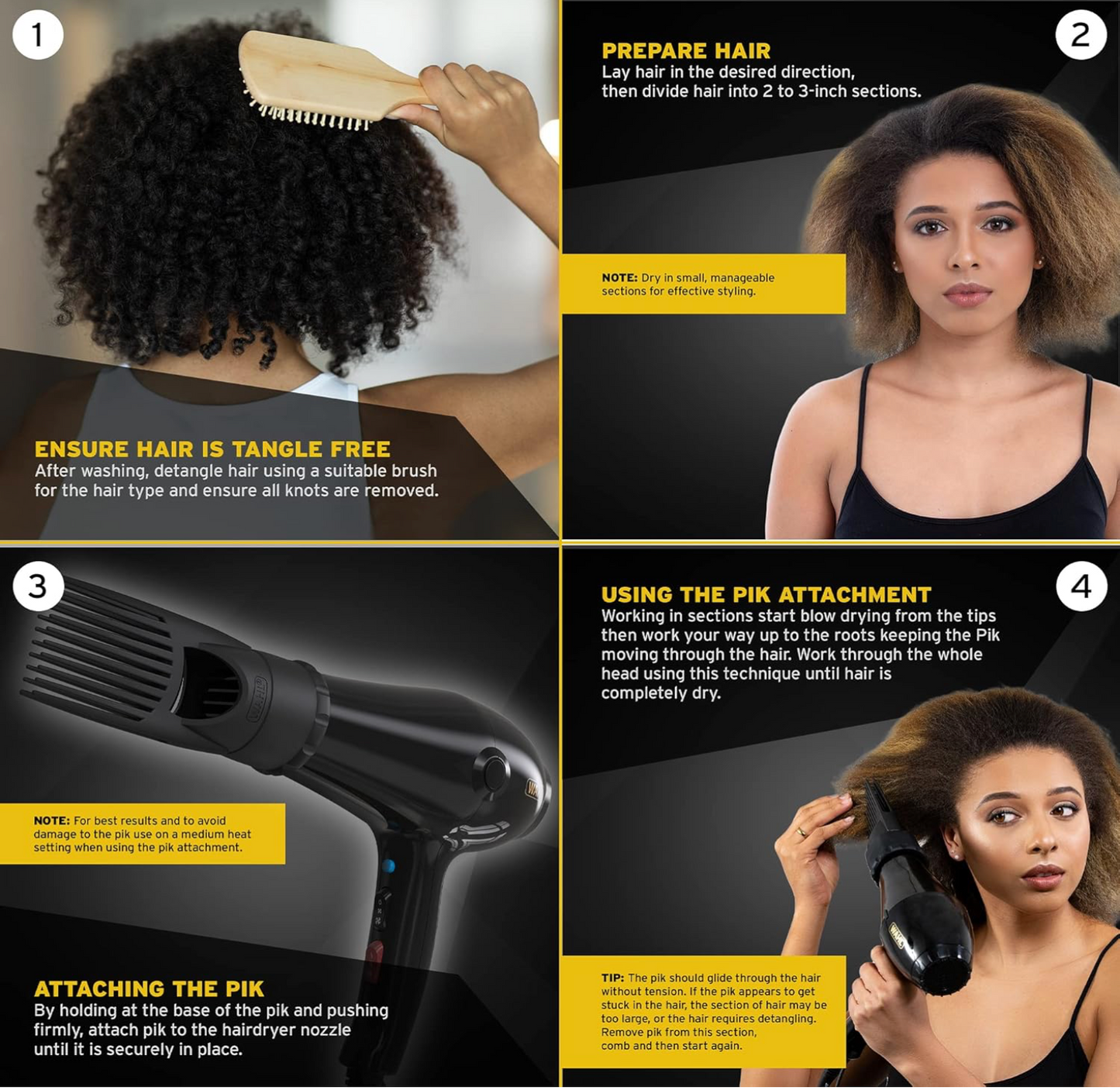Wahl OnePik Pik Attachment, Nozzle for Afro Hair Dryers, Pick Comb, Dryer Attachments, Concentrated Nozzles, Long Teeth, Effective Drying, Add Volume, Min Barrel Size: 46mm, Max Barrel Size: 52mm.