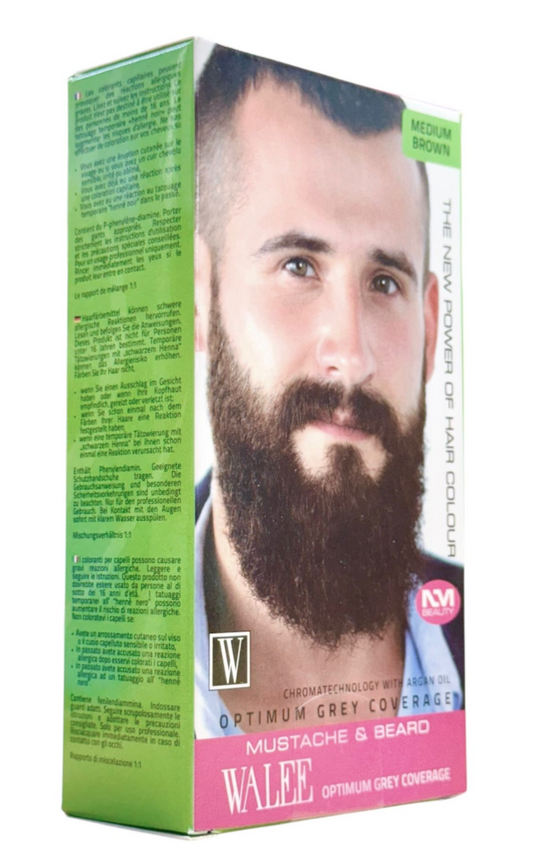 Walee Permanent Moustache & Beard Colour for Men, 35ml, Natural Black 1.0/ Dark Brown 3.0/ Medium Brown 4.0/ Light Brown 5.0