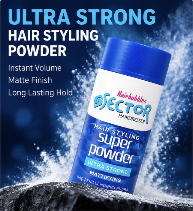 Hairbubbles Sector Hair Styling Super Powder Ultra Strong Hold – Mattifying Volumising Hair Powder for Men & Women – Instant Volume, Texture & Natural Matte Finish – Professional Barber Styling Powder