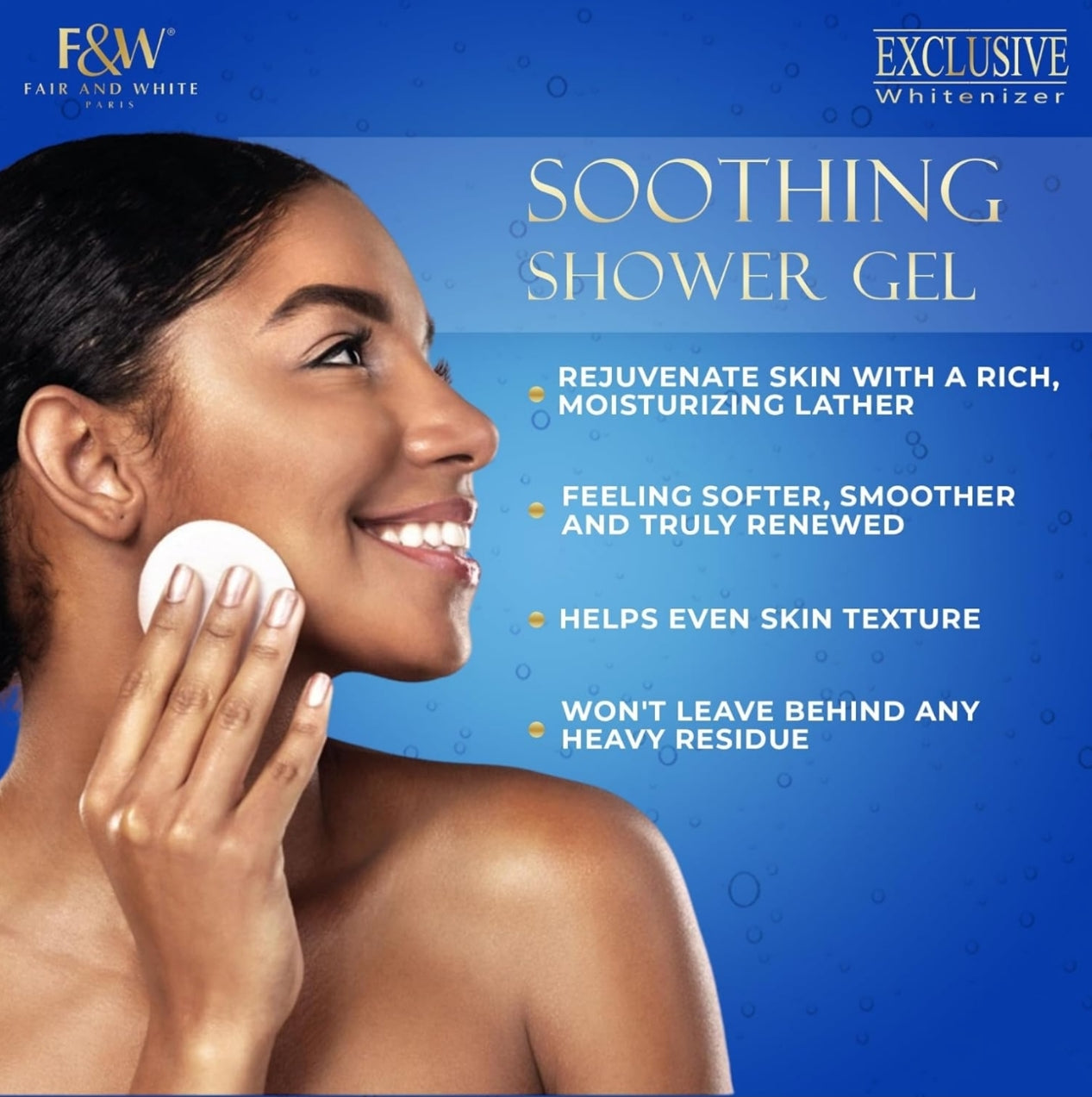 Fair & White Exclusive, Skin Brightening Body Wash - 33.8 fl.oz / 1000ml – Daily Shower Gel, Uneven Skin Tone, with Pomegranate and Melon Extracts