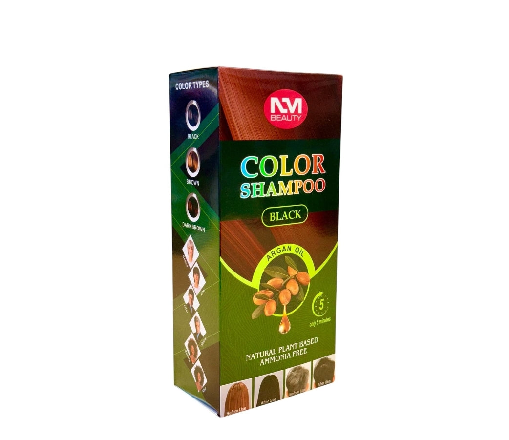 NM Beauty argan oil and natural plant based ammonia free hair coloring shampoo, black hair shampoo