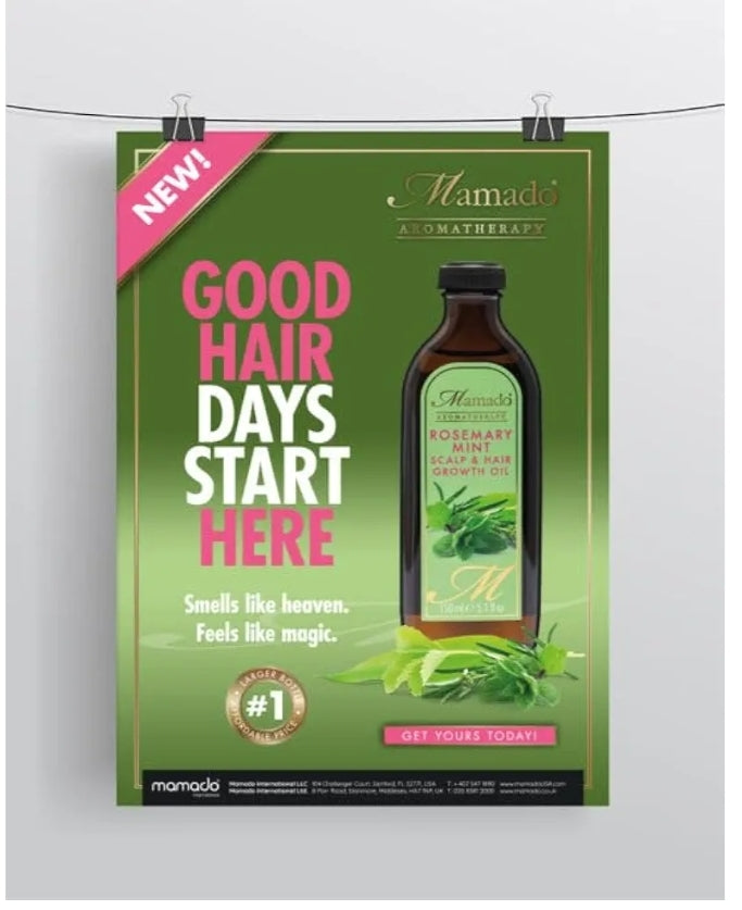 Mamado 100% Pure Rosemary Mint Scalp & Hair Growth Oil – Nourishing Oil for Hair Roots, Restores Damaged Hair Cells, Targets Receding Hairline - Hydrates Hair and Reduces Breakage