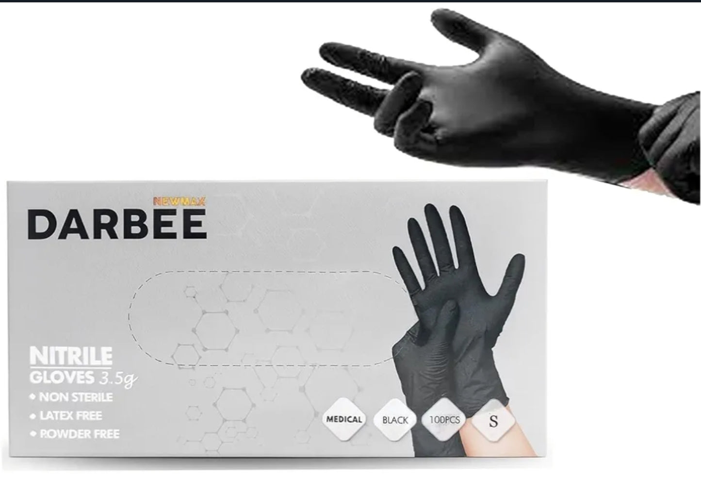 NM BEAUTY Black Nitrile Powder Free Gloves- Newmax Darbee- Multipurpose, Tatto, Medical, Latex Free Disposable Gloves- Full Box of 1000 Gloves- Small, Medium, Large, Xtra-L (Black, Xtra Large