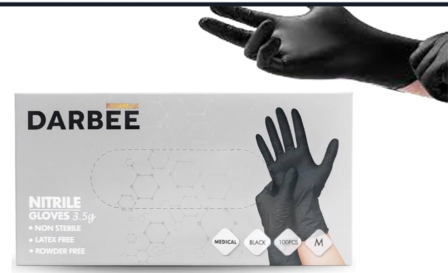 NM BEAUTY Black Nitrile Powder Free Gloves- Newmax Darbee- Multipurpose, Tatto, Medical, Latex Free Disposable Gloves- Full Box of 1000 Gloves- Small, Medium, Large, Xtra-L (Black, Xtra Large