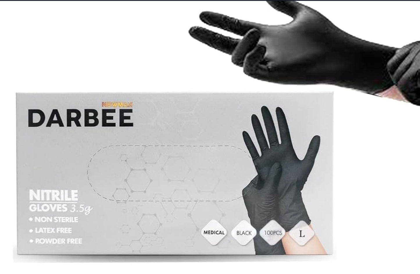 NM BEAUTY Black Nitrile Powder Free Gloves- Newmax Darbee- Multipurpose, Tatto, Medical, Latex Free Disposable Gloves- Full Box of 1000 Gloves- Small, Medium, Large, Xtra-L (Black, Xtra Large