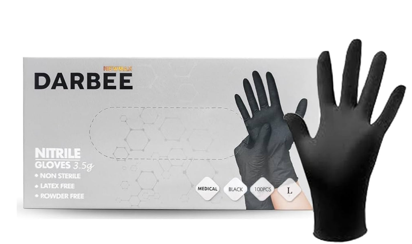 NM BEAUTY Black Nitrile Powder Free Gloves- Newmax Darbee- Multipurpose, Tatto, Medical, Latex Free Disposable Gloves- Full Box of 1000 Gloves- Small, Medium, Large, Xtra-L (Black, Xtra Large