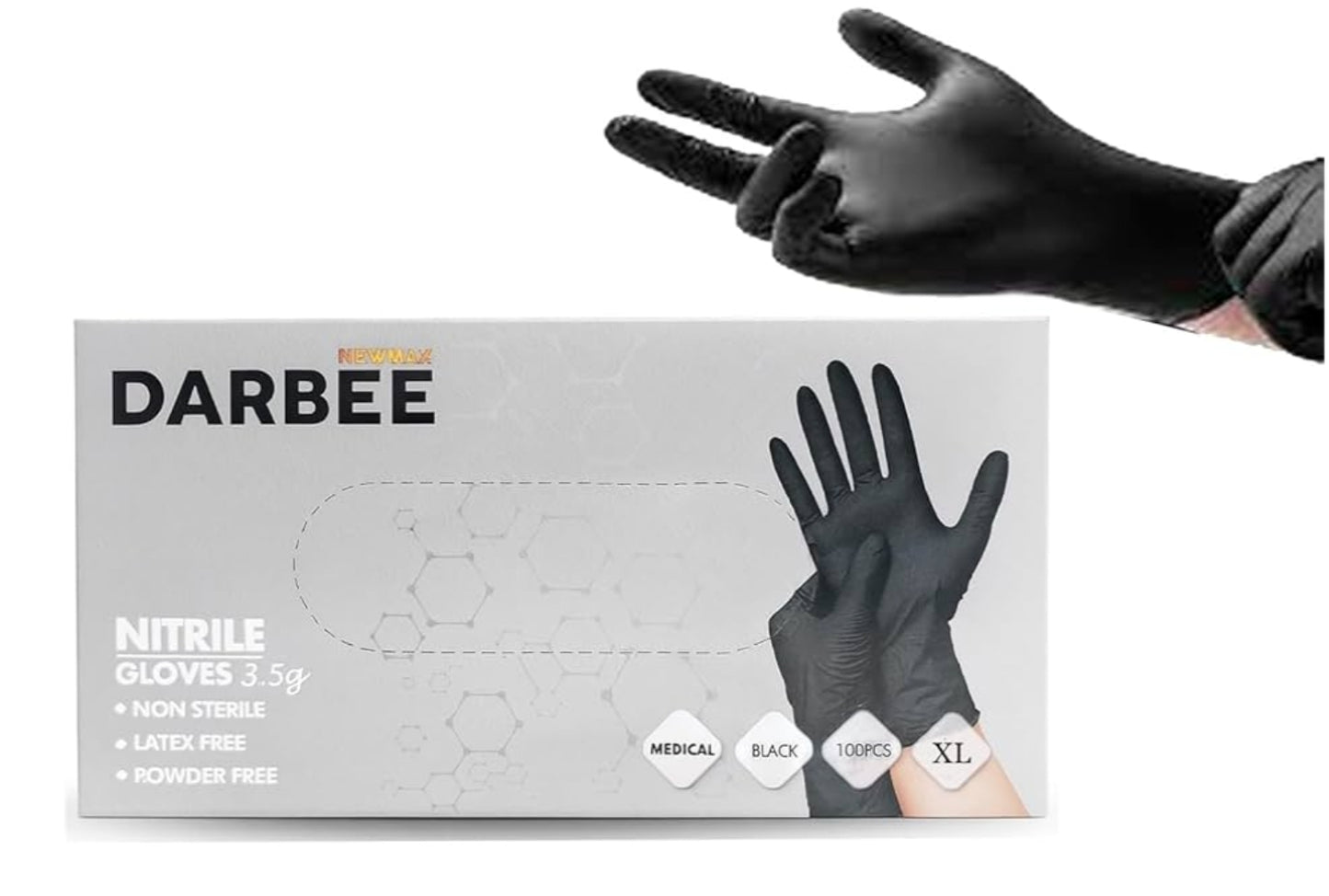 NM BEAUTY Black Nitrile Powder Free Gloves- Newmax Darbee- Multipurpose, Tatto, Medical, Latex Free Disposable Gloves- Full Box of 1000 Gloves- Small, Medium, Large, Xtra-L (Black, Xtra Large