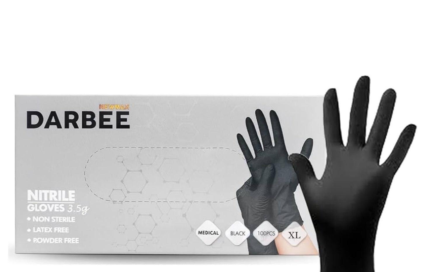 NM BEAUTY Black Nitrile Powder Free Gloves- Newmax Darbee- Multipurpose, Tatto, Medical, Latex Free Disposable Gloves- Full Box of 1000 Gloves- Small, Medium, Large, Xtra-L (Black, Xtra Large