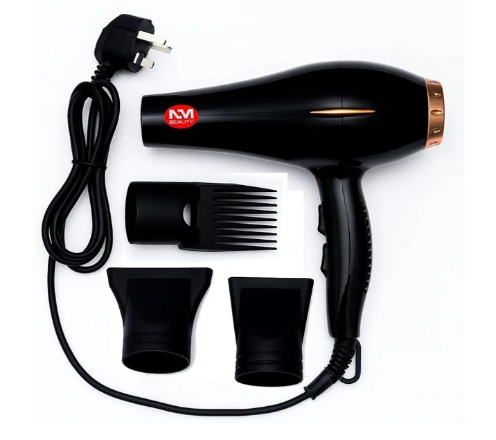 Hair Dryer 5000W, AC Motor Light Weight, with 2 Nozzles & 1 Afro Comb Accessories, Overheating Protection, 3 Heating Settings & 2 Speeds, Unisex, Home Salon by NM Beauty