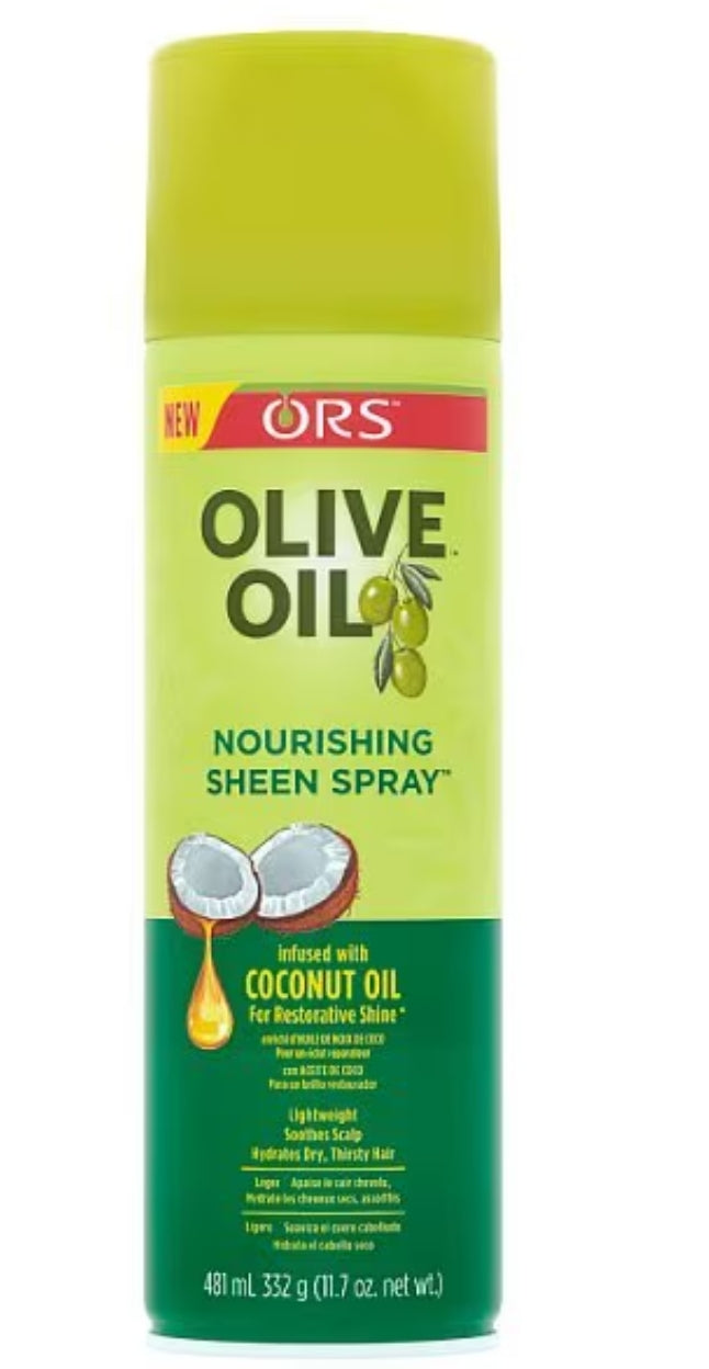ORS Olive Oil Nourishing Sheen Spray - 404 ml Infused with Vitamin E, Olive - Coconut Oil, and Herbal Extracts. Suitable for All Hair Textures