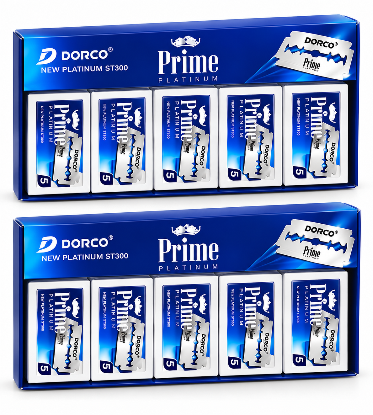 Dorco Prime Platinum Double-Edged Razor Blades (100) STP301 - Stainless Steel, Double-Teflon Coated, Ultra-Smooth Shave