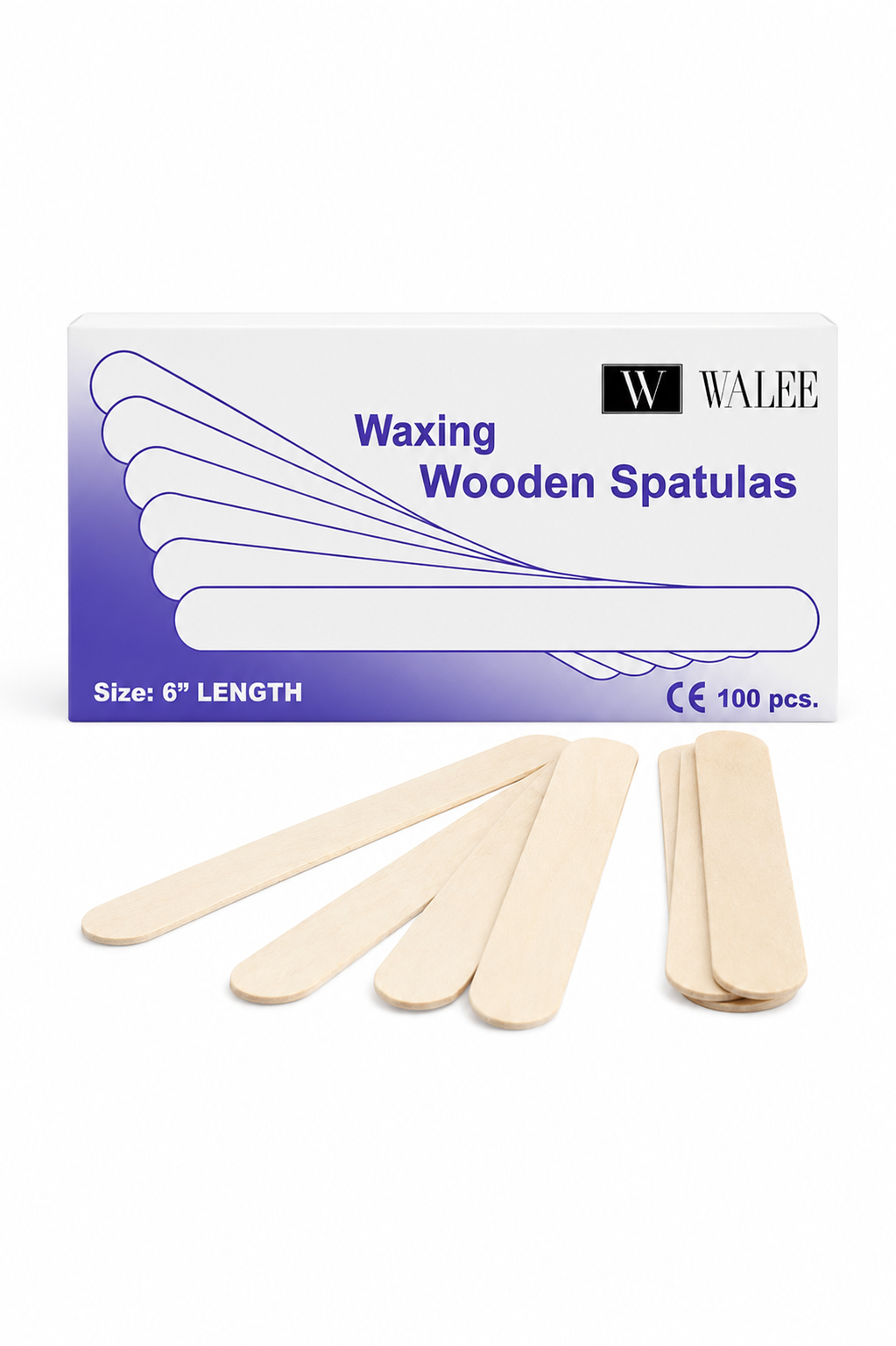 Walee Professional Salon Quality Disposable Wooden Spatulas for Waxing, Hygenic and Suitable for Warm and Hot Waxes, Pack of 100, Size 6" Length