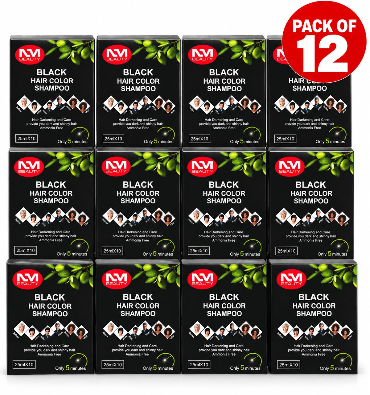 NMB Hair Colour Shampoo Sachets | Black (250 ML X 10)