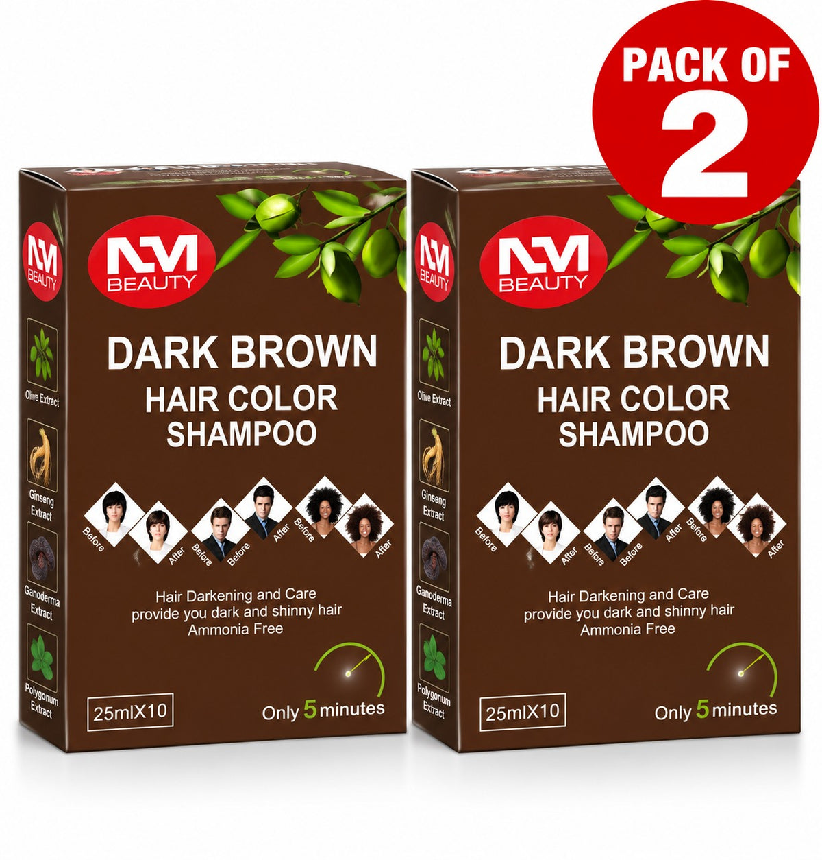 NMB Hair Colour Shampoo Sachets | Dark Brown  | 10 SACHETS (250 ML X10)