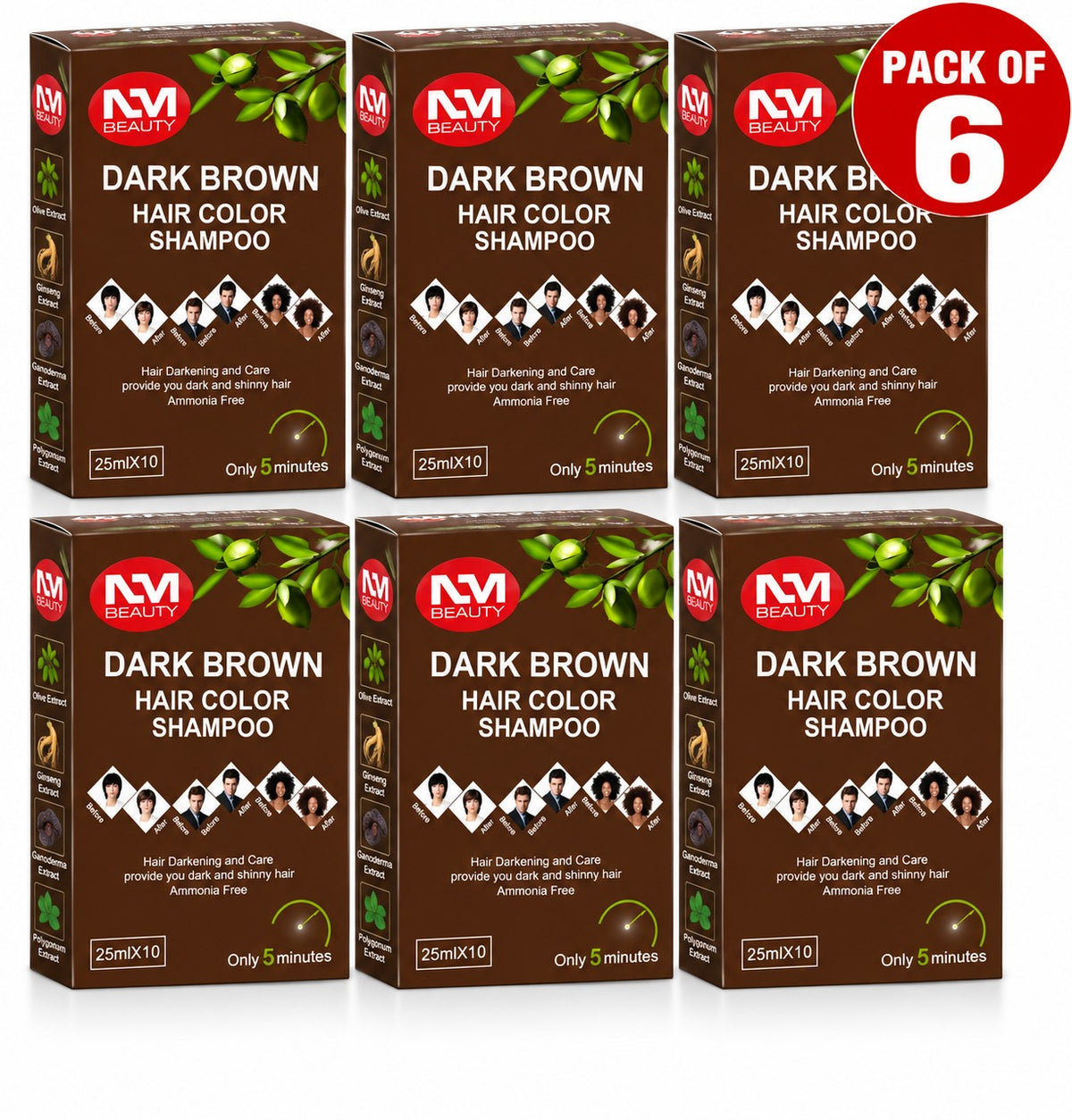 NMB Hair Colour Shampoo Sachets | Dark Brown  | 10 SACHETS (250 ML X10)