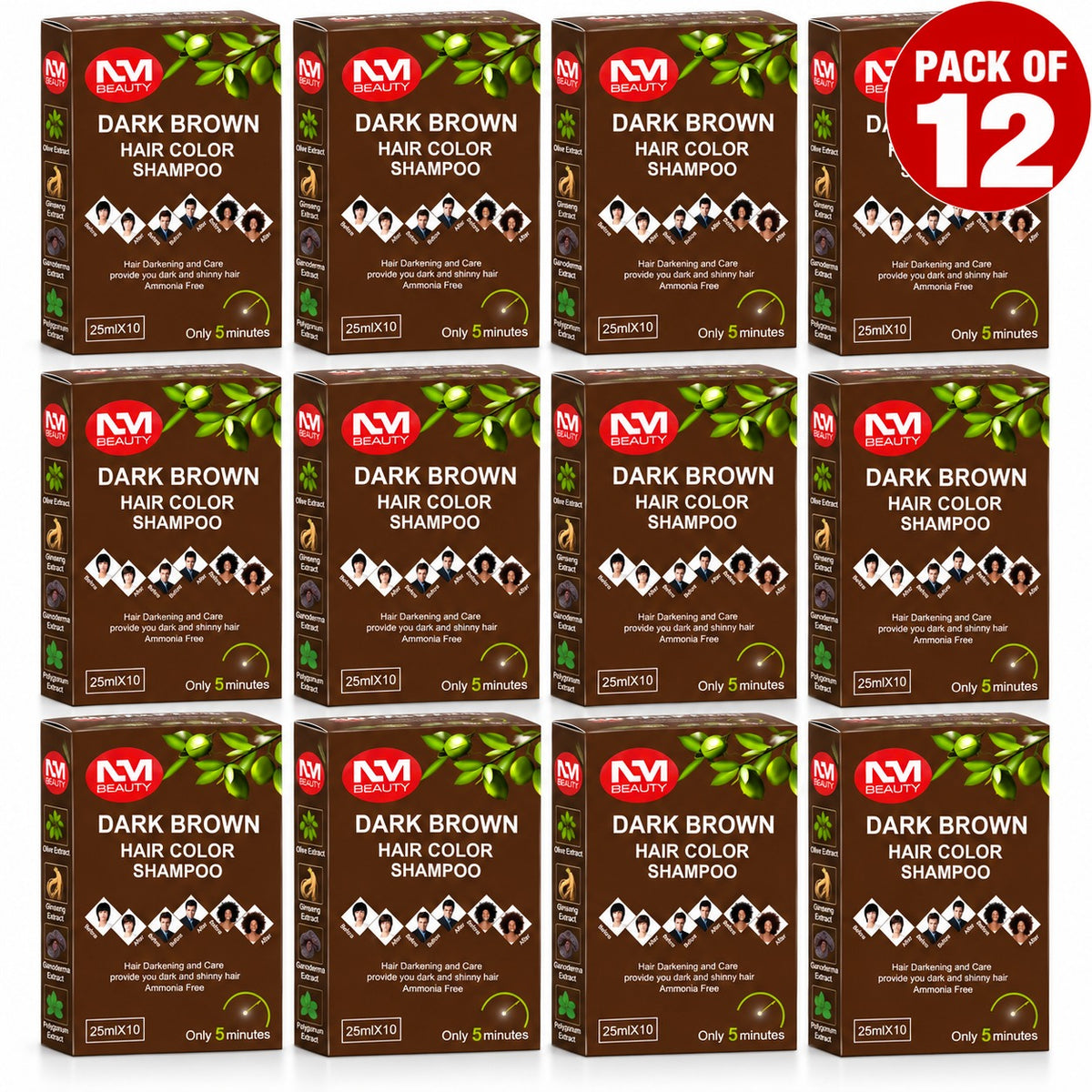 NMB Hair Colour Shampoo Sachets | Dark Brown  | 10 SACHETS (250 ML X10)