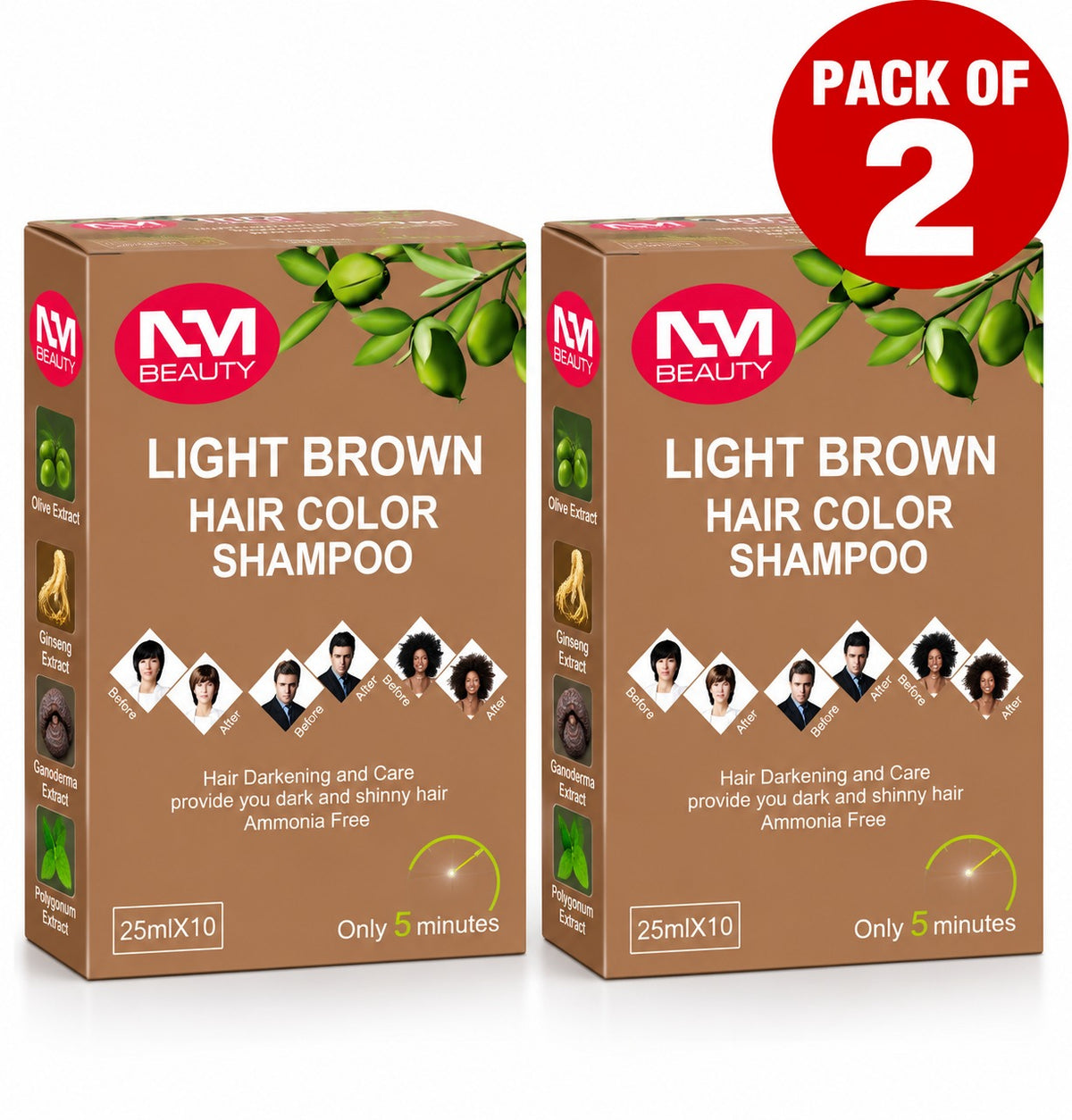 NMB Hair Colour Shampoo Sachets | Light Brown (250 ML X 10)