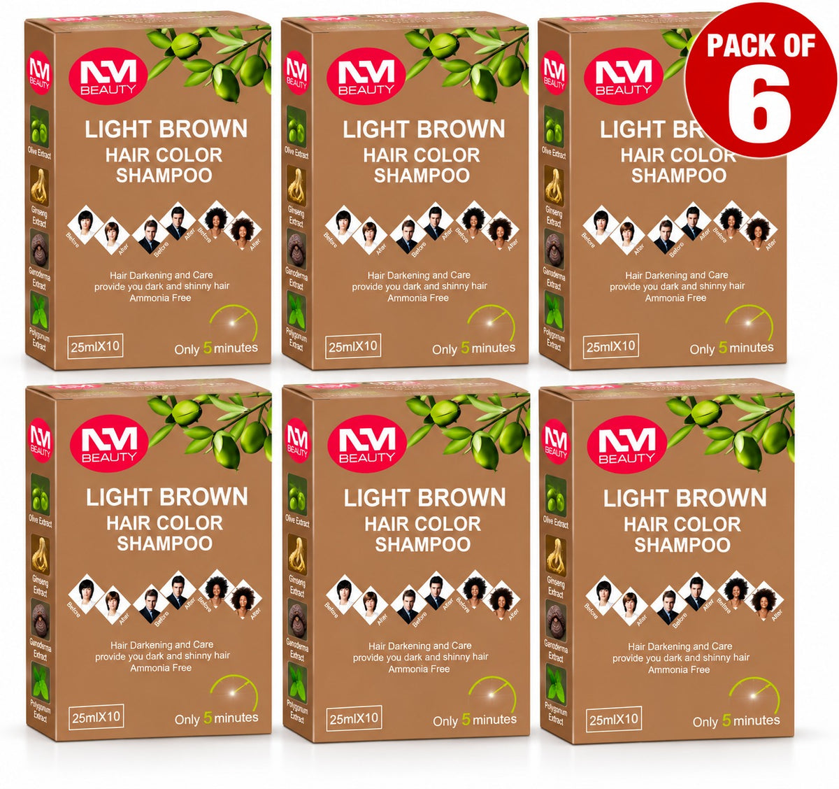 NMB Hair Colour Shampoo Sachets | Light Brown (250 ML X 10)