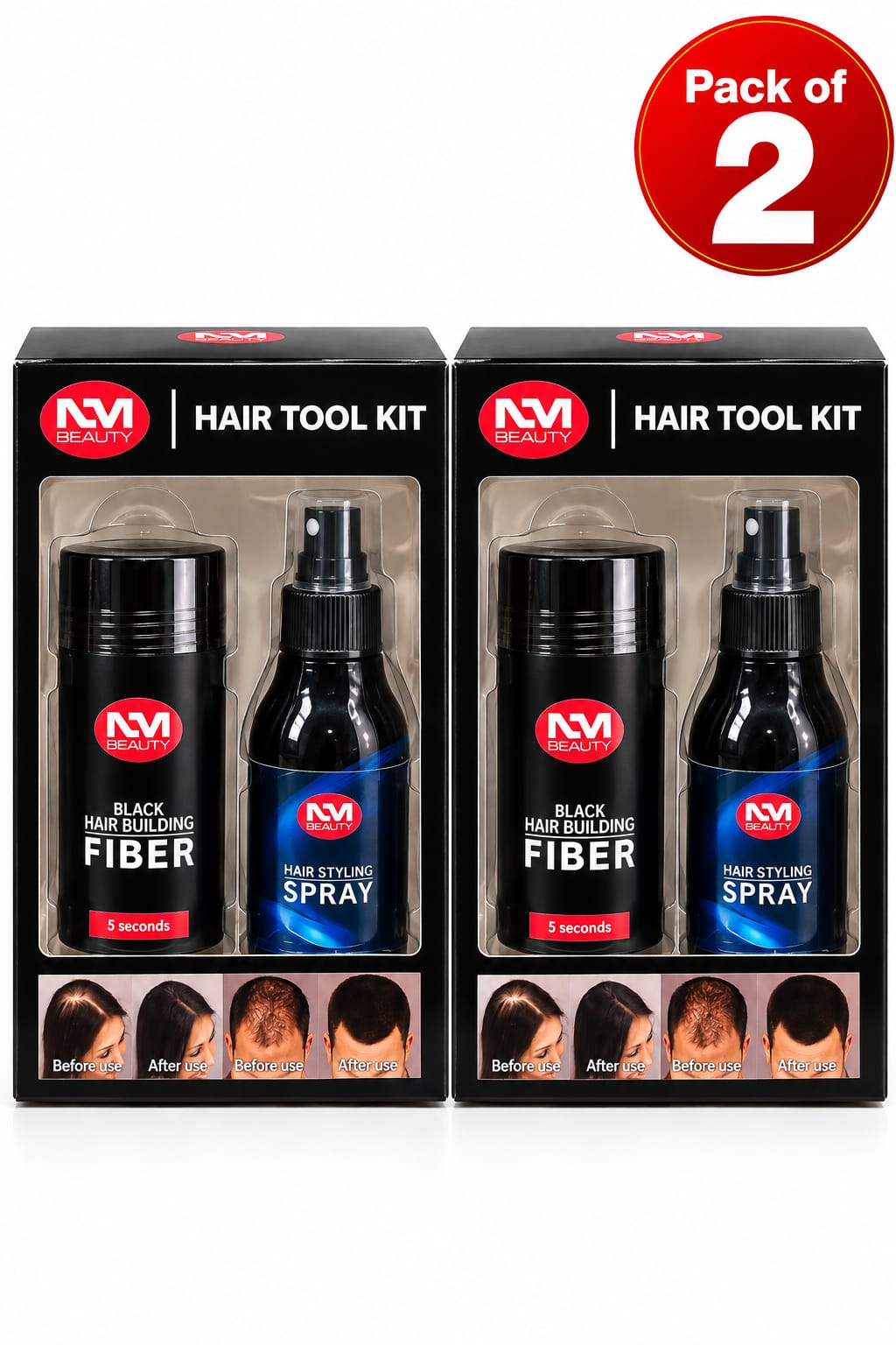NM Beauty Hair Tool Kit 2 in 1 – Hair Building Fibres &amp; Hair Styling Spray for Fuller-Looking Hair