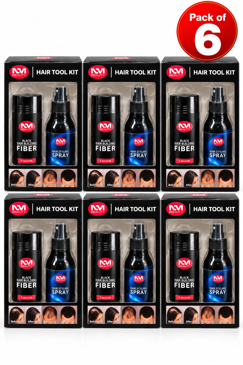 NM Beauty Hair Tool Kit 2 in 1 – Hair Building Fibres &amp; Hair Styling Spray for Fuller-Looking Hair