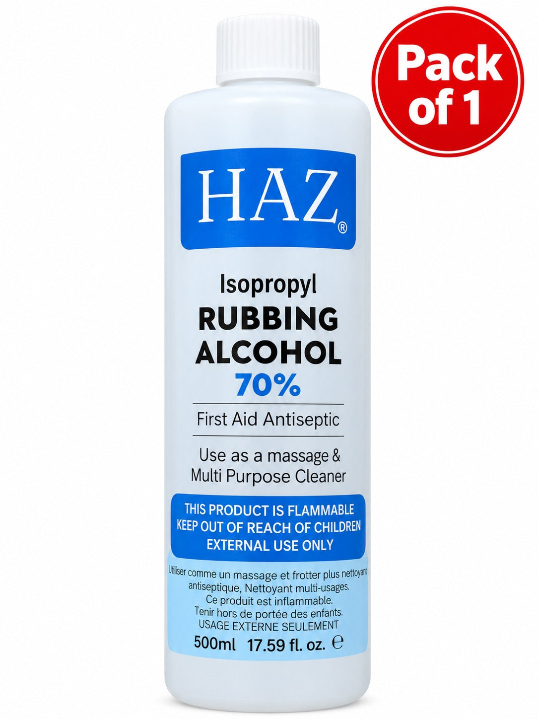 HAZ Isopropyl Rubbing Alcohol 70% – First Aid Antiseptic &; Multipurpose Cleaner, 500ml