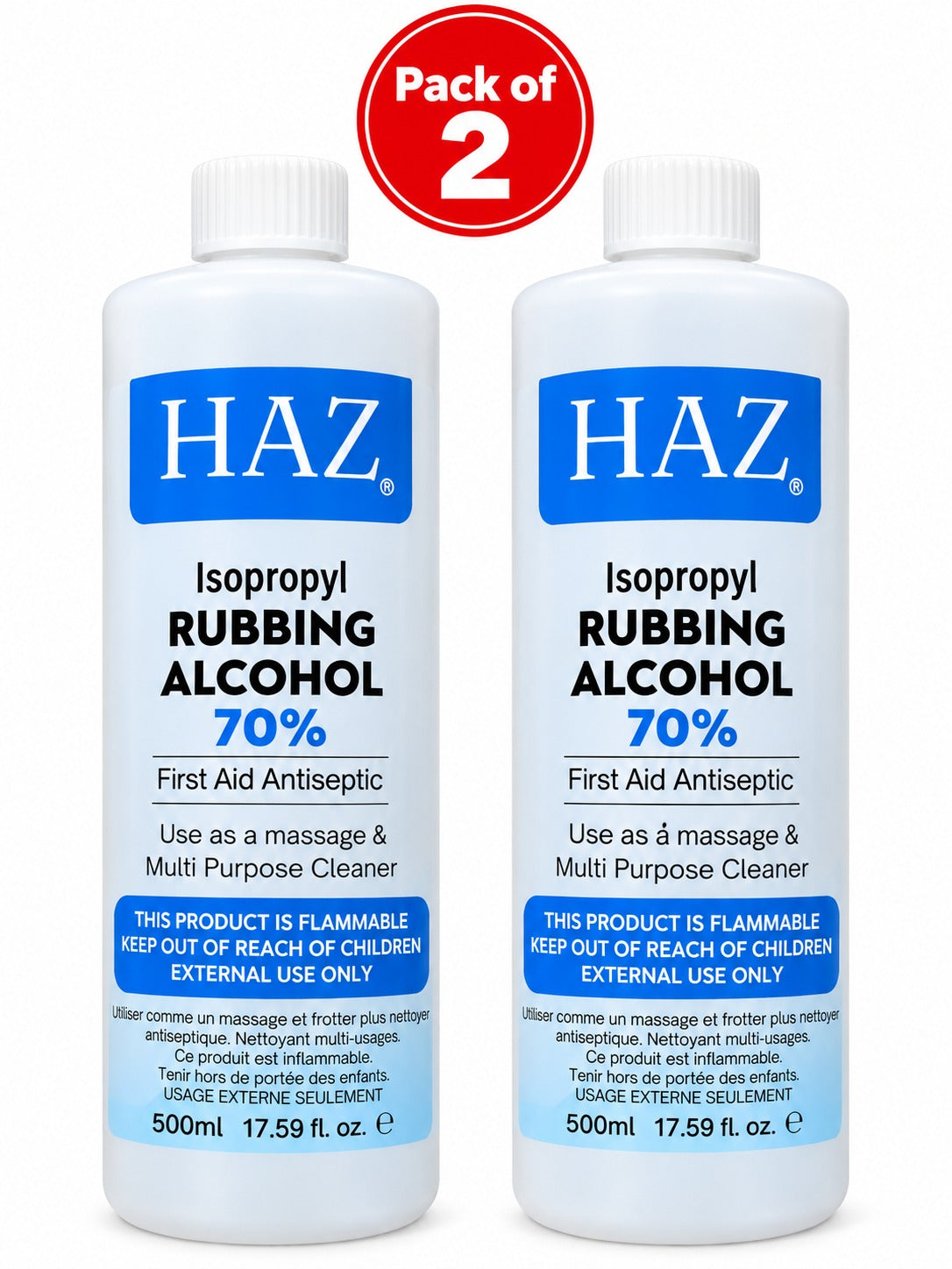 HAZ Isopropyl Rubbing Alcohol 70% – First Aid Antiseptic &; Multipurpose Cleaner, 500ml