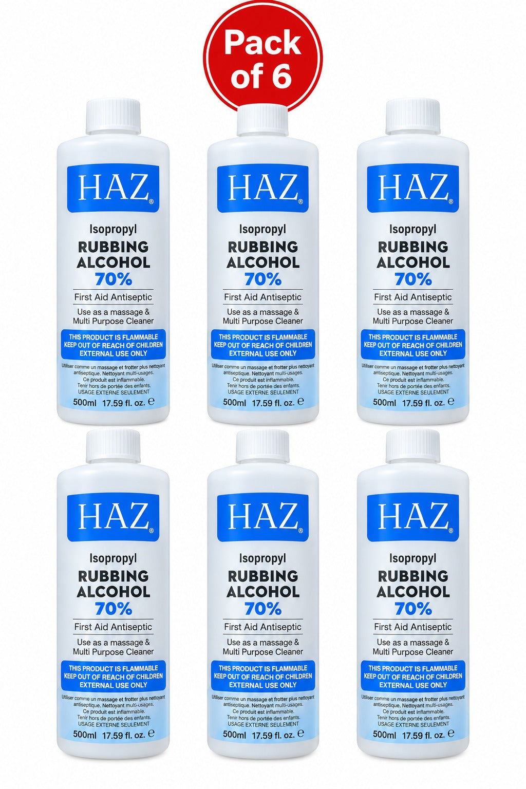 HAZ Isopropyl Rubbing Alcohol 70% – First Aid Antiseptic &; Multipurpose Cleaner, 500ml