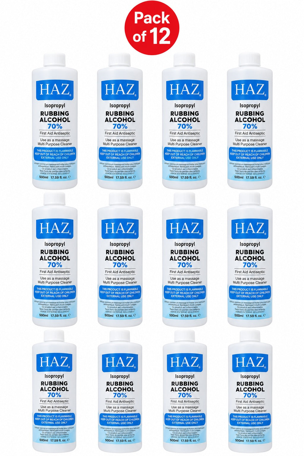HAZ Isopropyl Rubbing Alcohol 70% – First Aid Antiseptic &; Multipurpose Cleaner, 500ml
