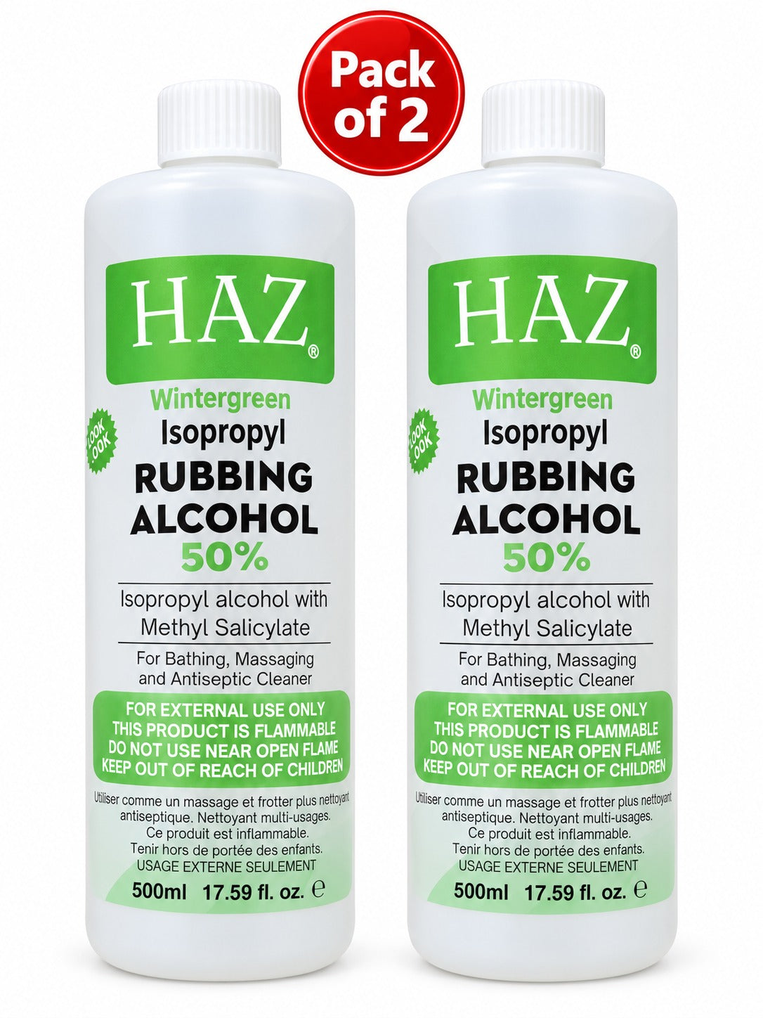 HAZ Wintergreen Isopropyl Rubbing Alcohol 50% with Methyl Salicylate – 500ml