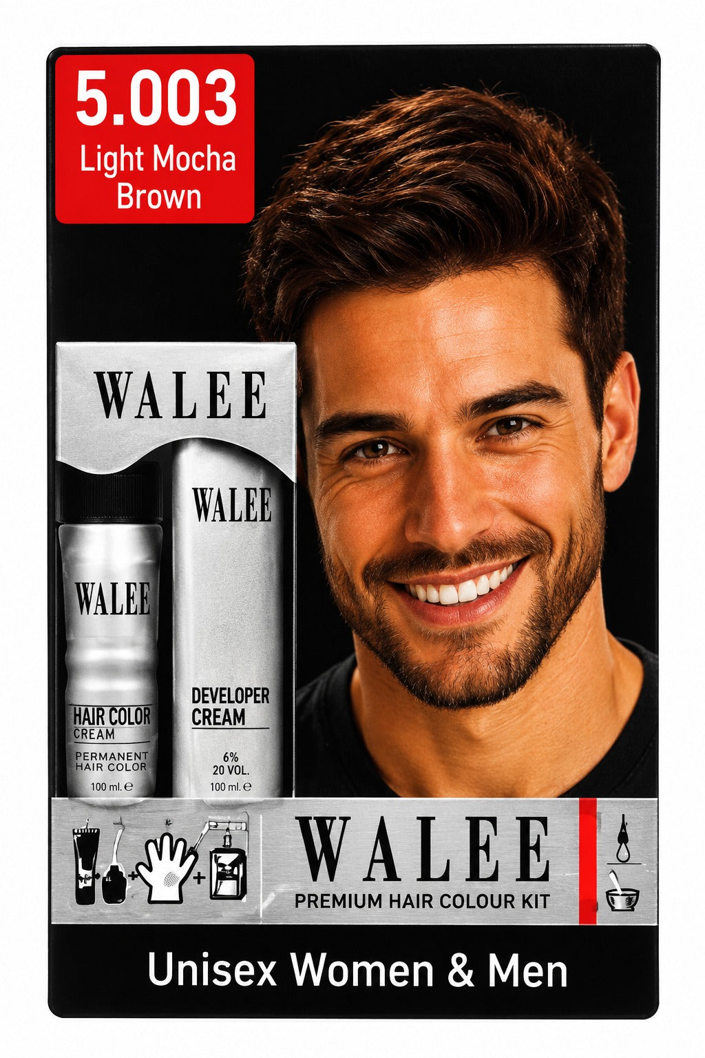 Walee Premium 7-in-1 Ammonia-Free Hair Colour Kit for Women &; Men- Unisex