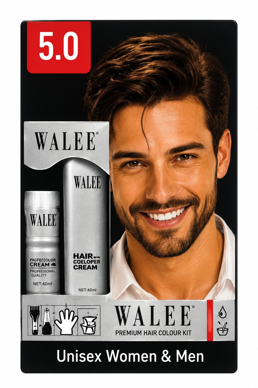 Walee Premium 7-in-1 Ammonia-Free Hair Colour Kit for Women &; Men- Unisex