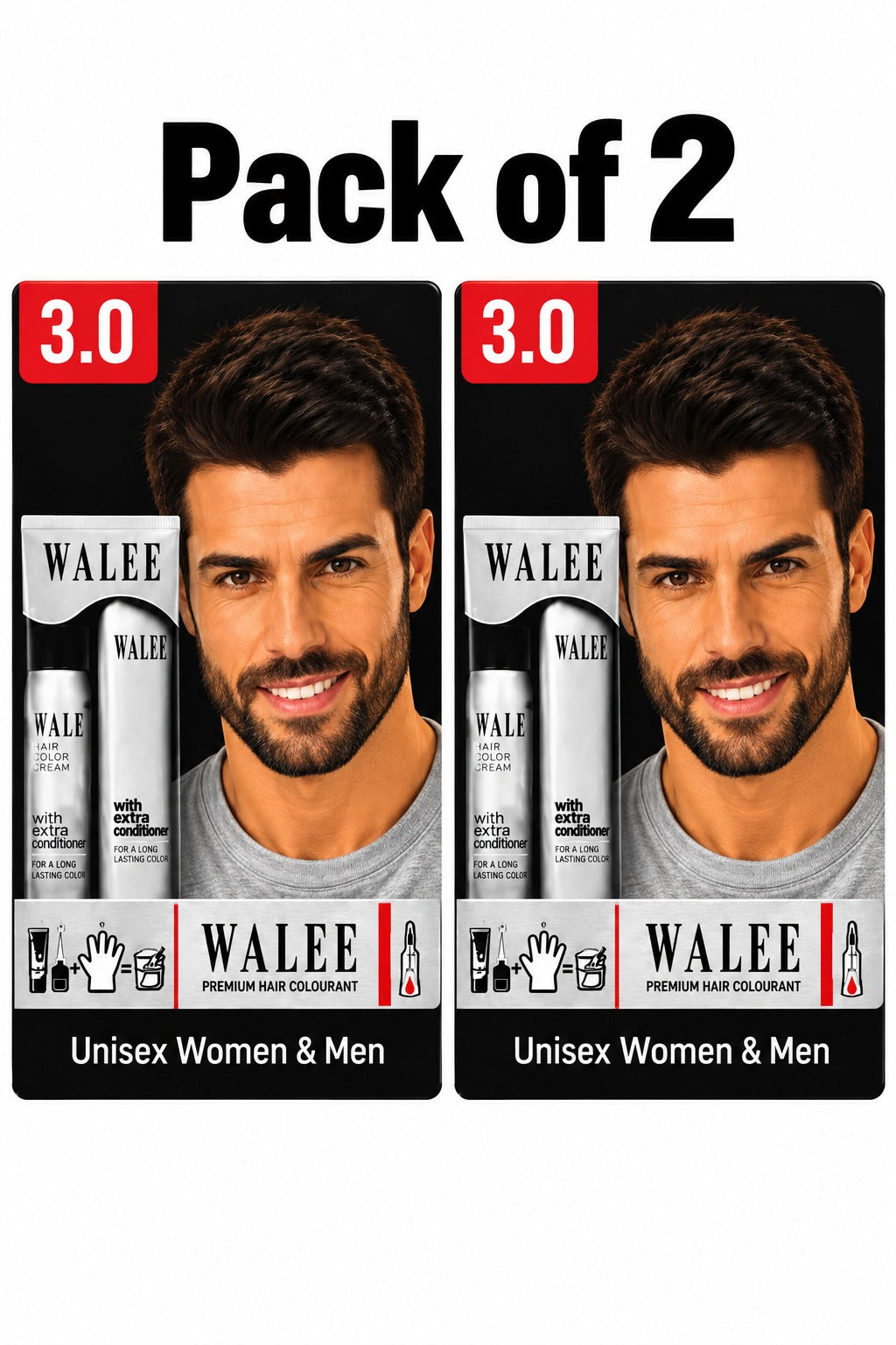 Walee Premium 7-in-1 Ammonia-Free Hair Colour Kit for Women &; Men- Unisex- Pack of 2
