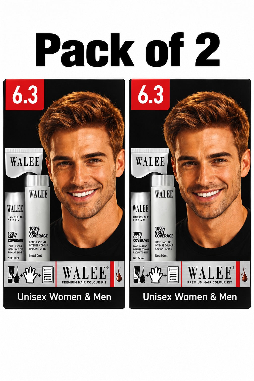 Walee Premium 7-in-1 Ammonia-Free Hair Colour Kit for Women &; Men- Unisex- Pack of 2