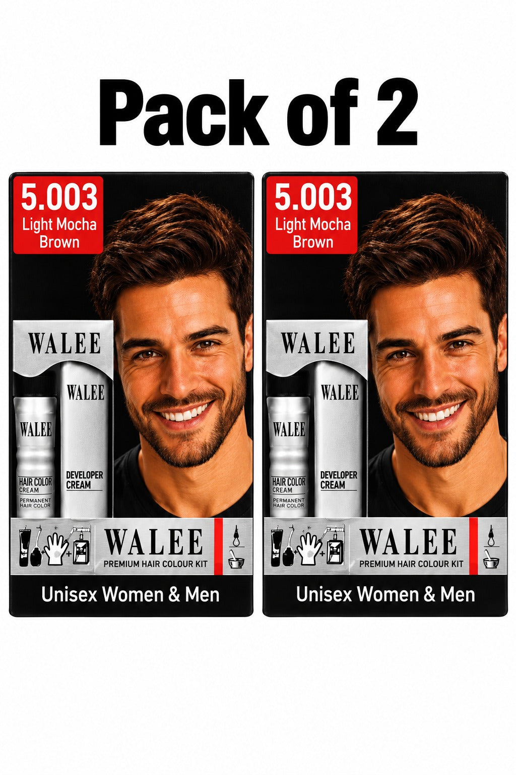 Walee Premium 7-in-1 Ammonia-Free Hair Colour Kit for Women &; Men- Unisex- Pack of 2