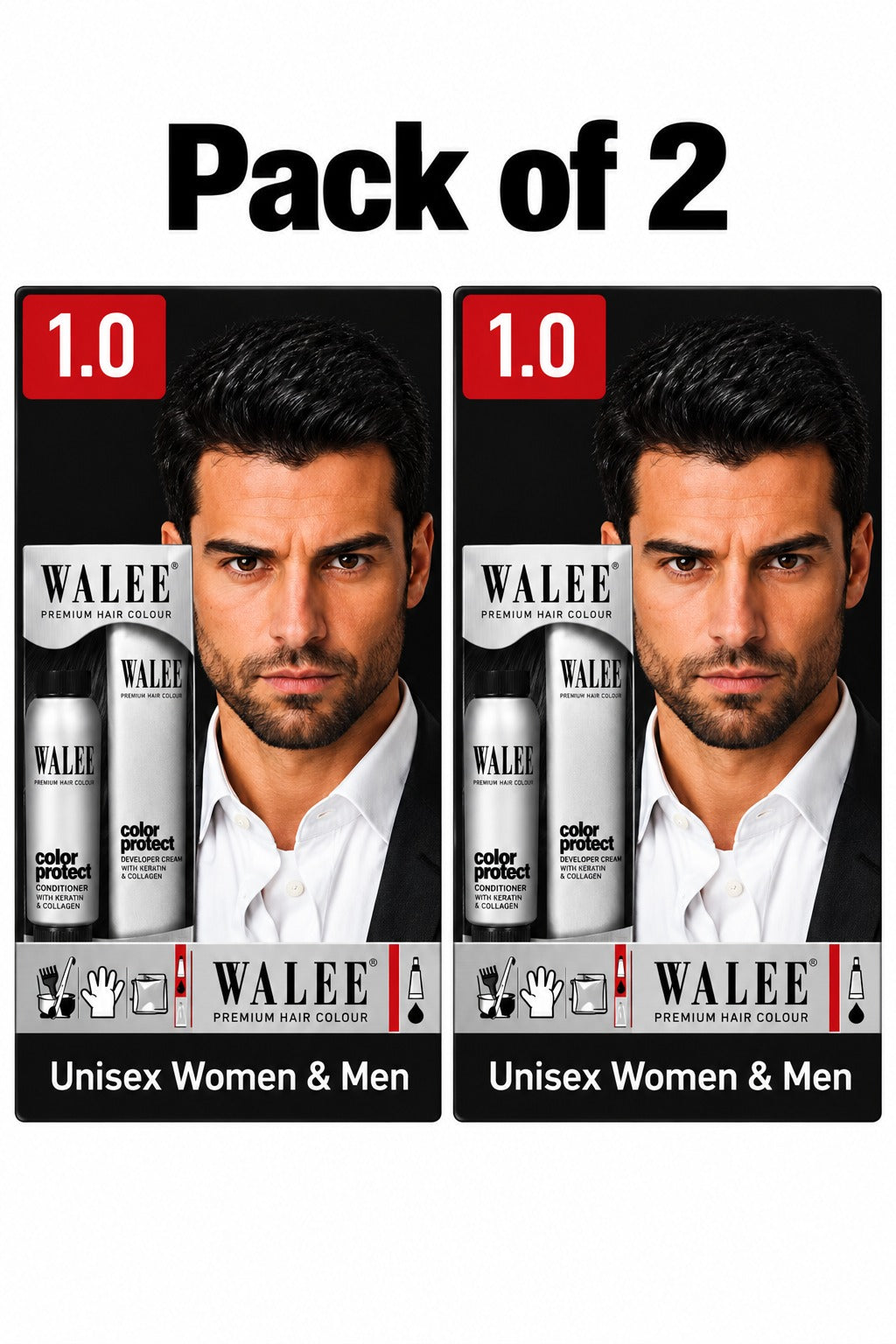 Walee Premium 7-in-1 Ammonia-Free Hair Colour Kit for Women &; Men- Unisex- Pack of 2