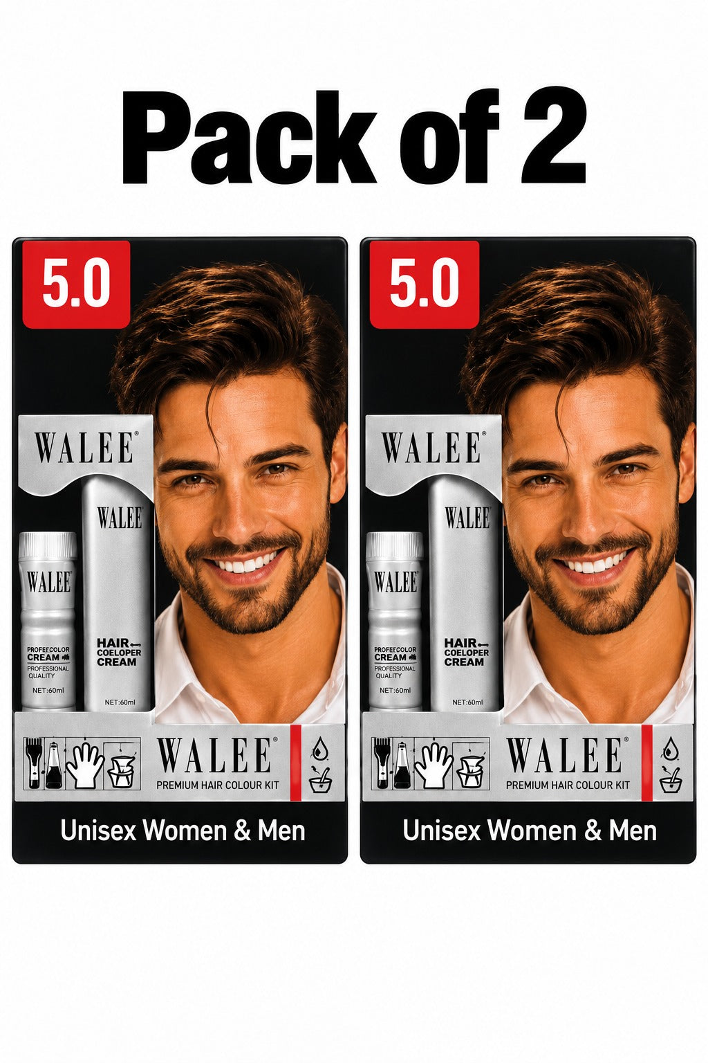 Walee Premium 7-in-1 Ammonia-Free Hair Colour Kit for Women &; Men- Unisex- Pack of 2