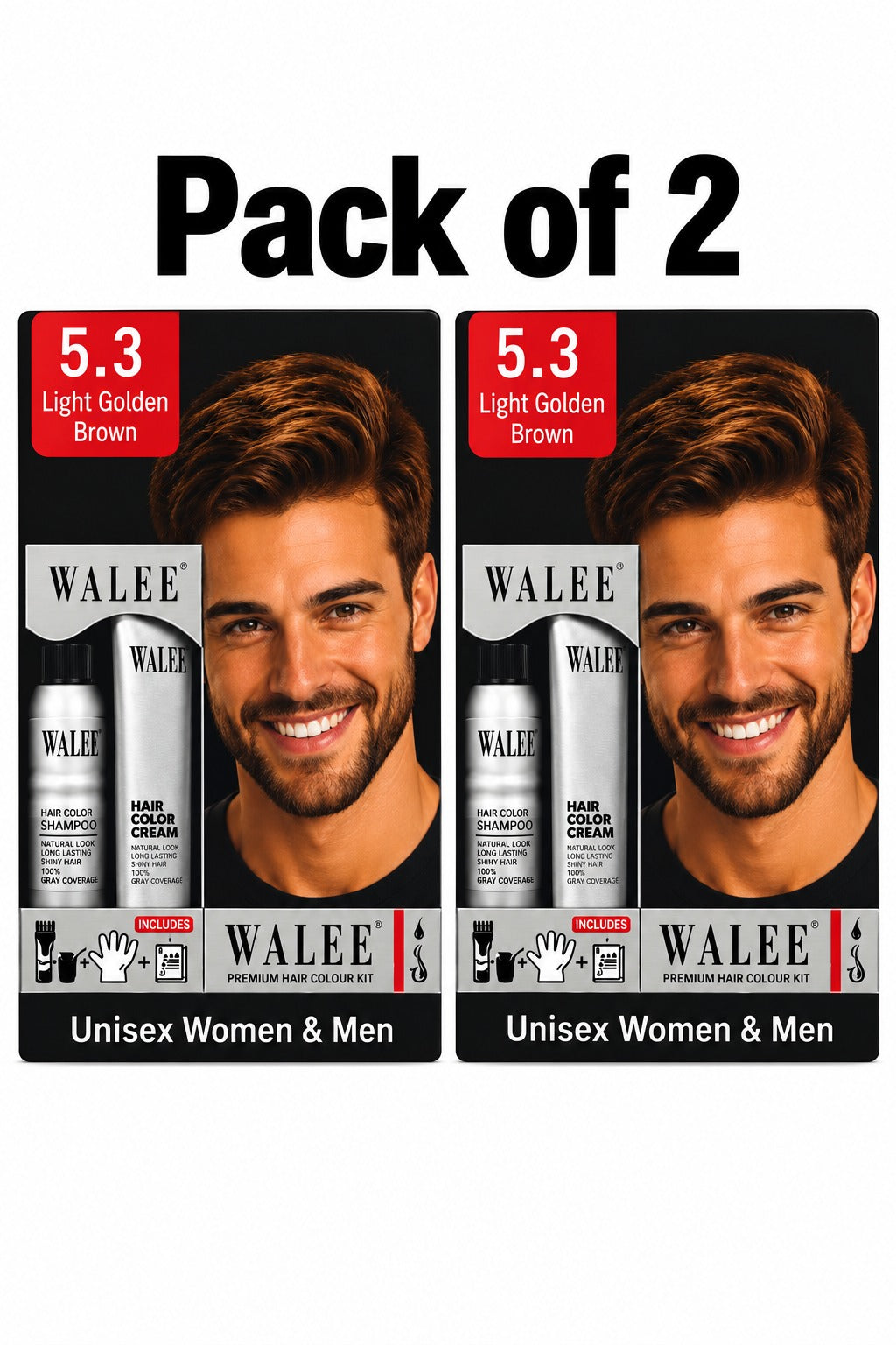 Walee Premium 7-in-1 Ammonia-Free Hair Colour Kit for Women &; Men- Unisex- Pack of 2