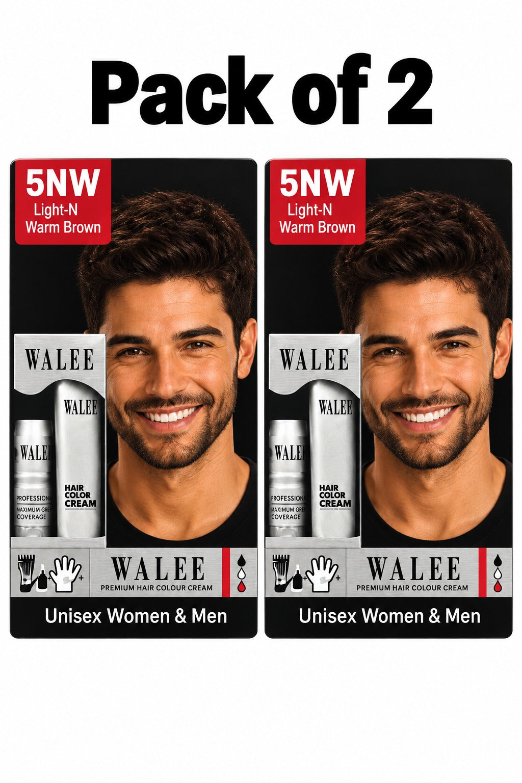 Walee Premium 7-in-1 Ammonia-Free Hair Colour Kit for Women &; Men- Unisex- Pack of 2