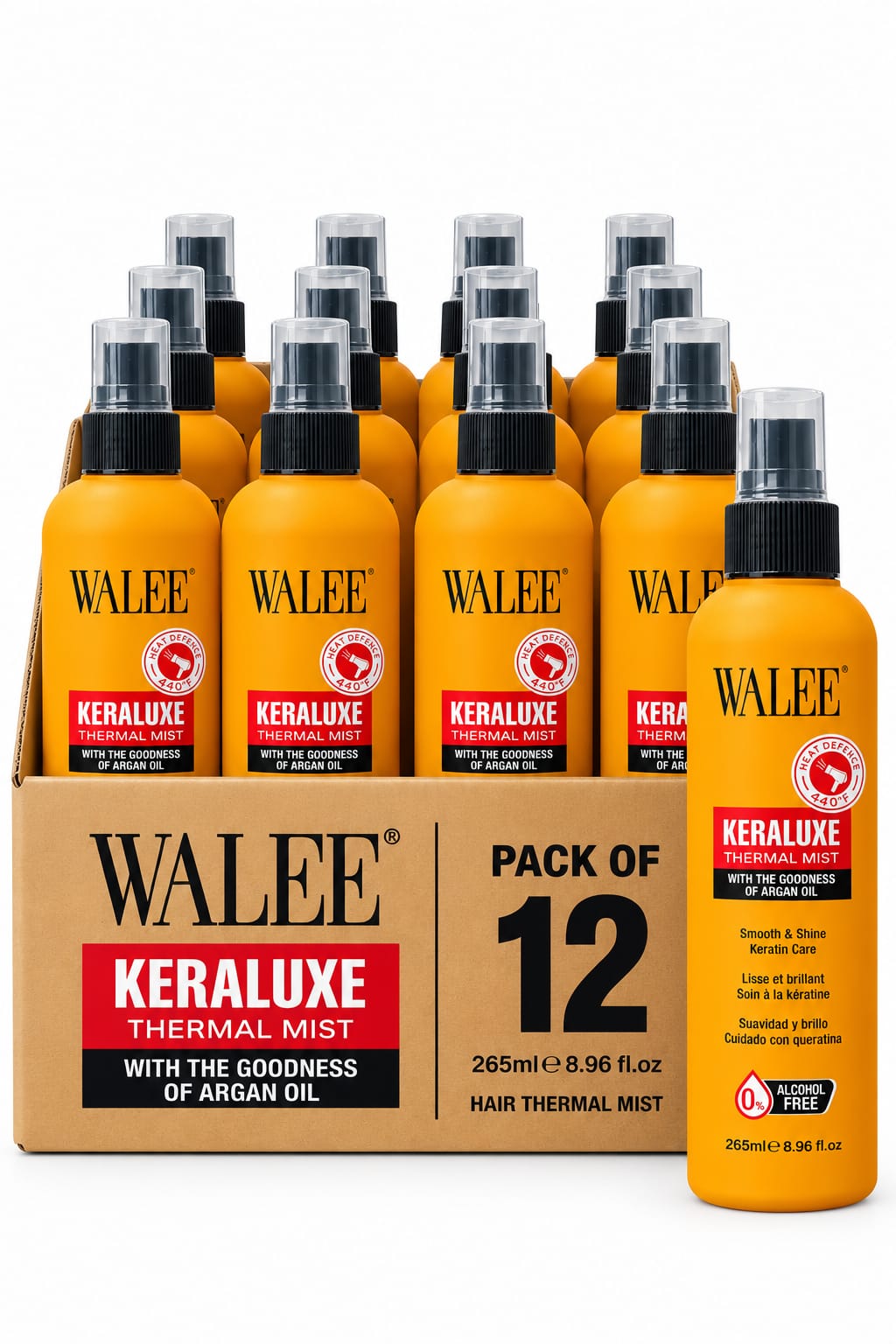 Walee Keraluxe Thermal Mist Heat Protector 265ml – Argan Oil, Keratin Care, Smooth &; Shine