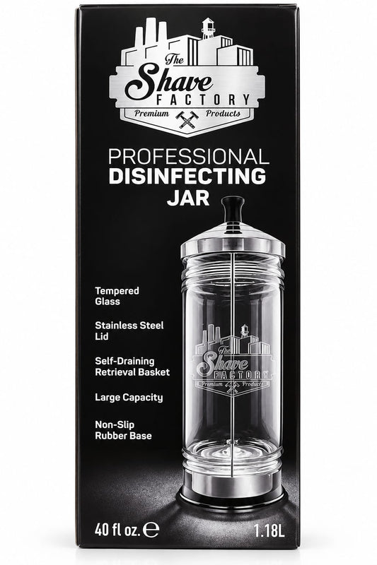 The Shave Factory Professional Disinfecting Jar 1.18L – Tempered Glass with Self-Draining Basket