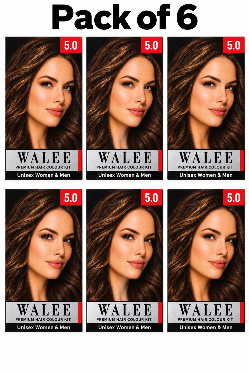 Walee Premium 7-in-1 Ammonia-Free Hair Colour Kit for Women &; Men- Unisex- Pack of 6