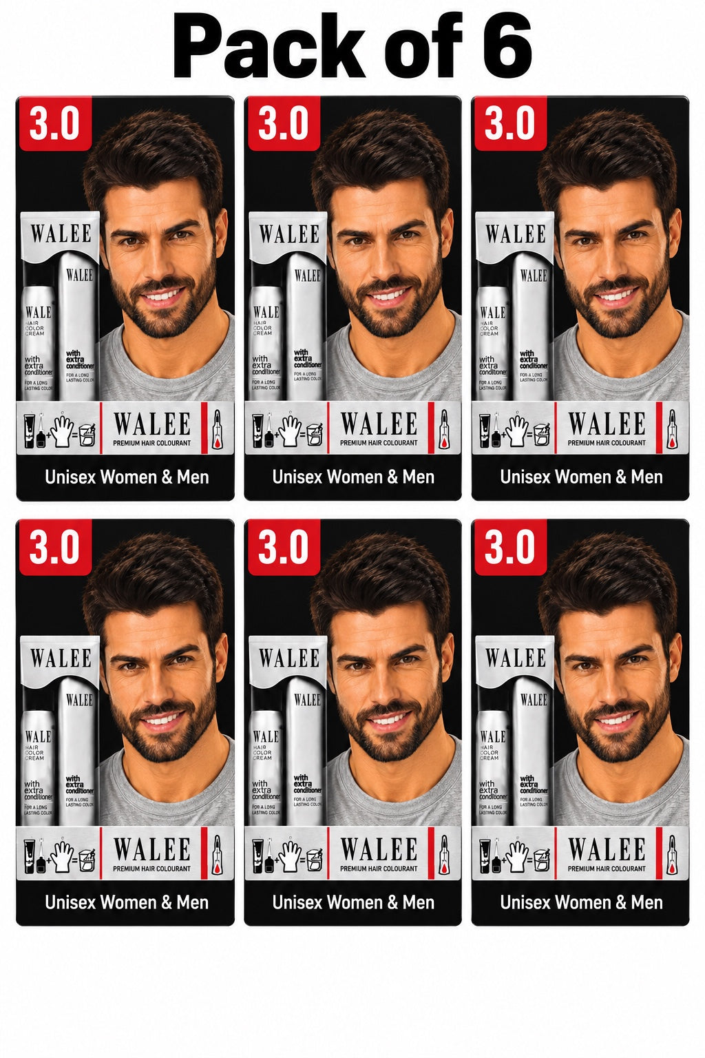 Walee Premium 7-in-1 Ammonia-Free Hair Colour Kit for Women &; Men- Unisex- Pack of 6