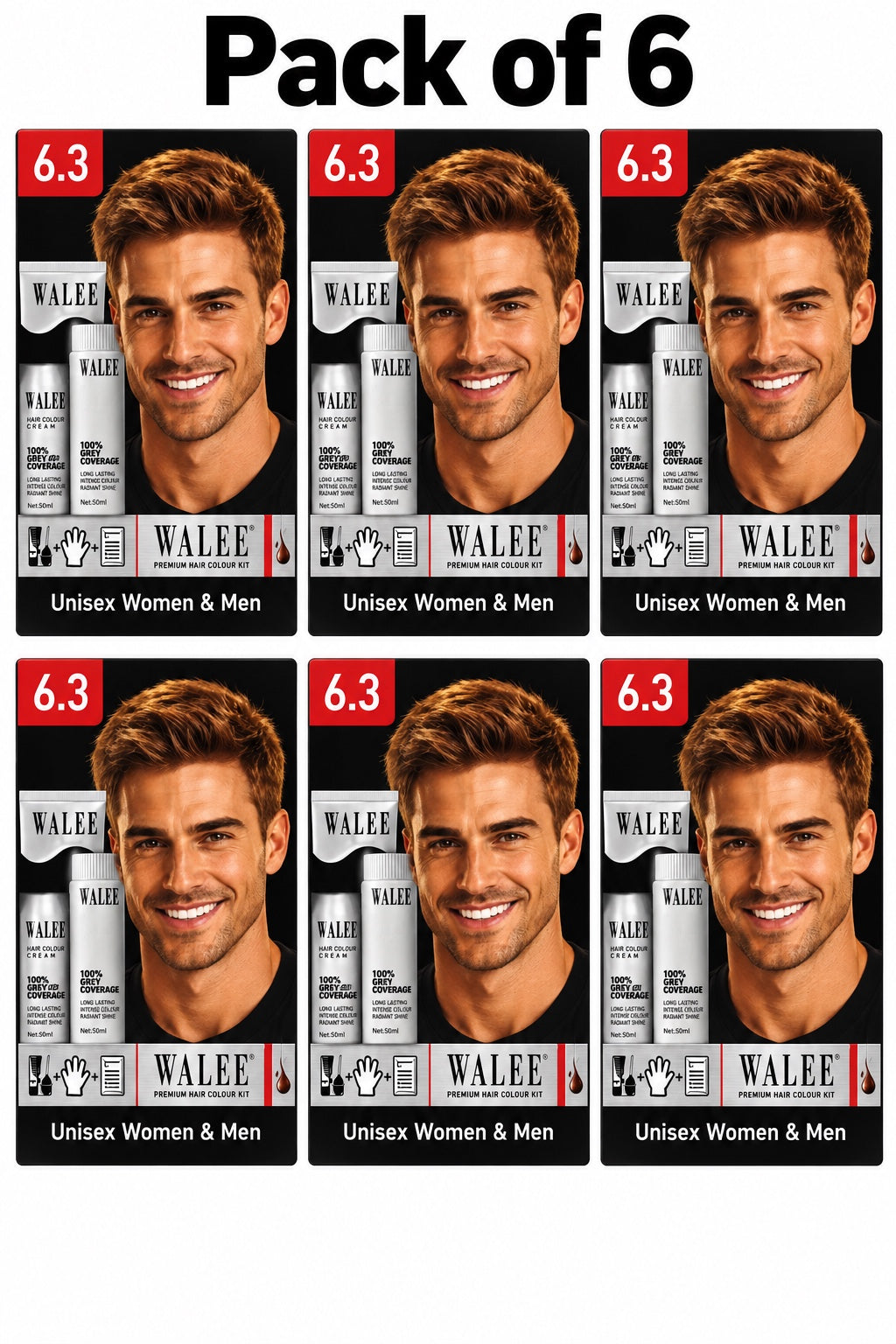 Walee Premium 7-in-1 Ammonia-Free Hair Colour Kit for Women &; Men- Unisex- Pack of 6