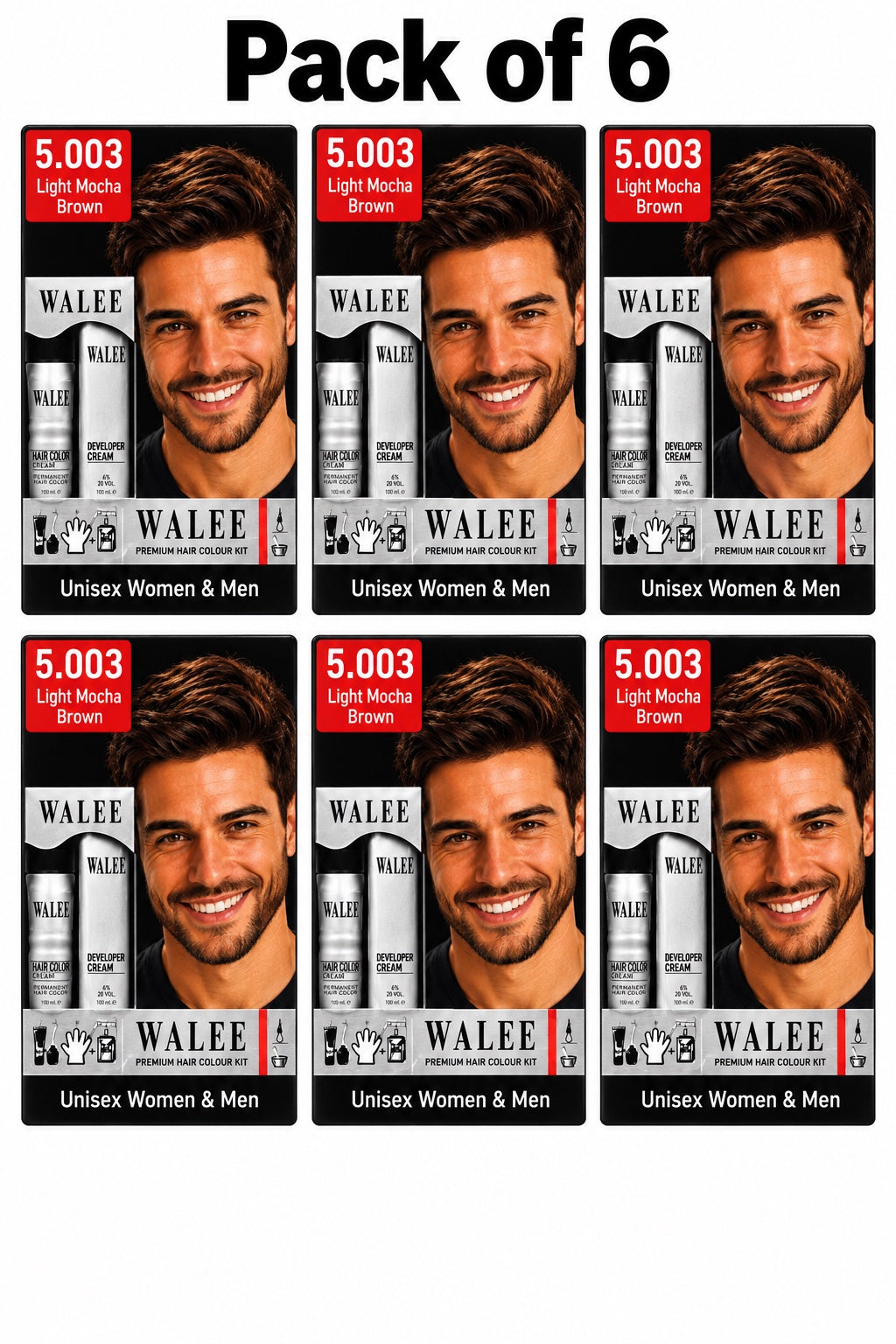 Walee Premium 7-in-1 Ammonia-Free Hair Colour Kit for Women &; Men- Unisex- Pack of 6