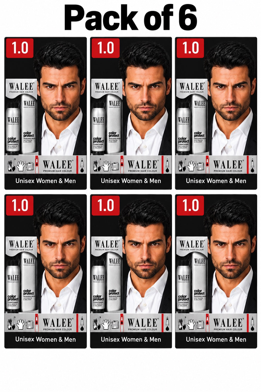 Walee Premium 7-in-1 Ammonia-Free Hair Colour Kit for Women &; Men- Unisex- Pack of 6