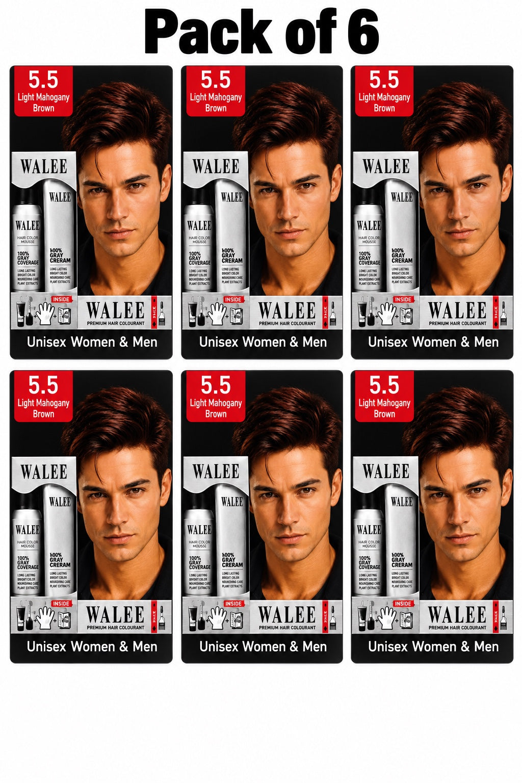 Walee Premium 7-in-1 Ammonia-Free Hair Colour Kit for Women &; Men- Unisex- Pack of 6