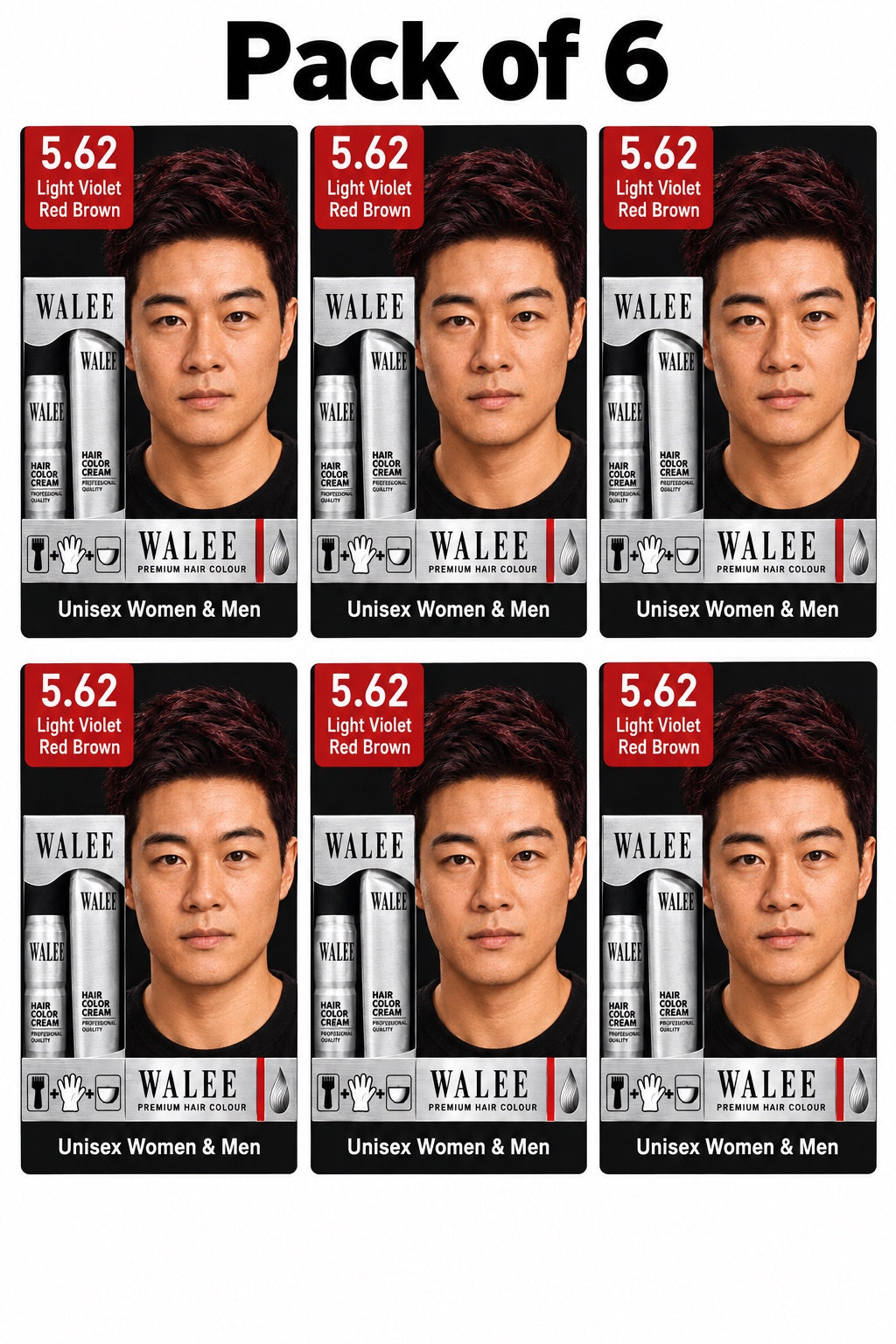 Walee Premium 7-in-1 Ammonia-Free Hair Colour Kit for Women &; Men- Unisex- Pack of 6
