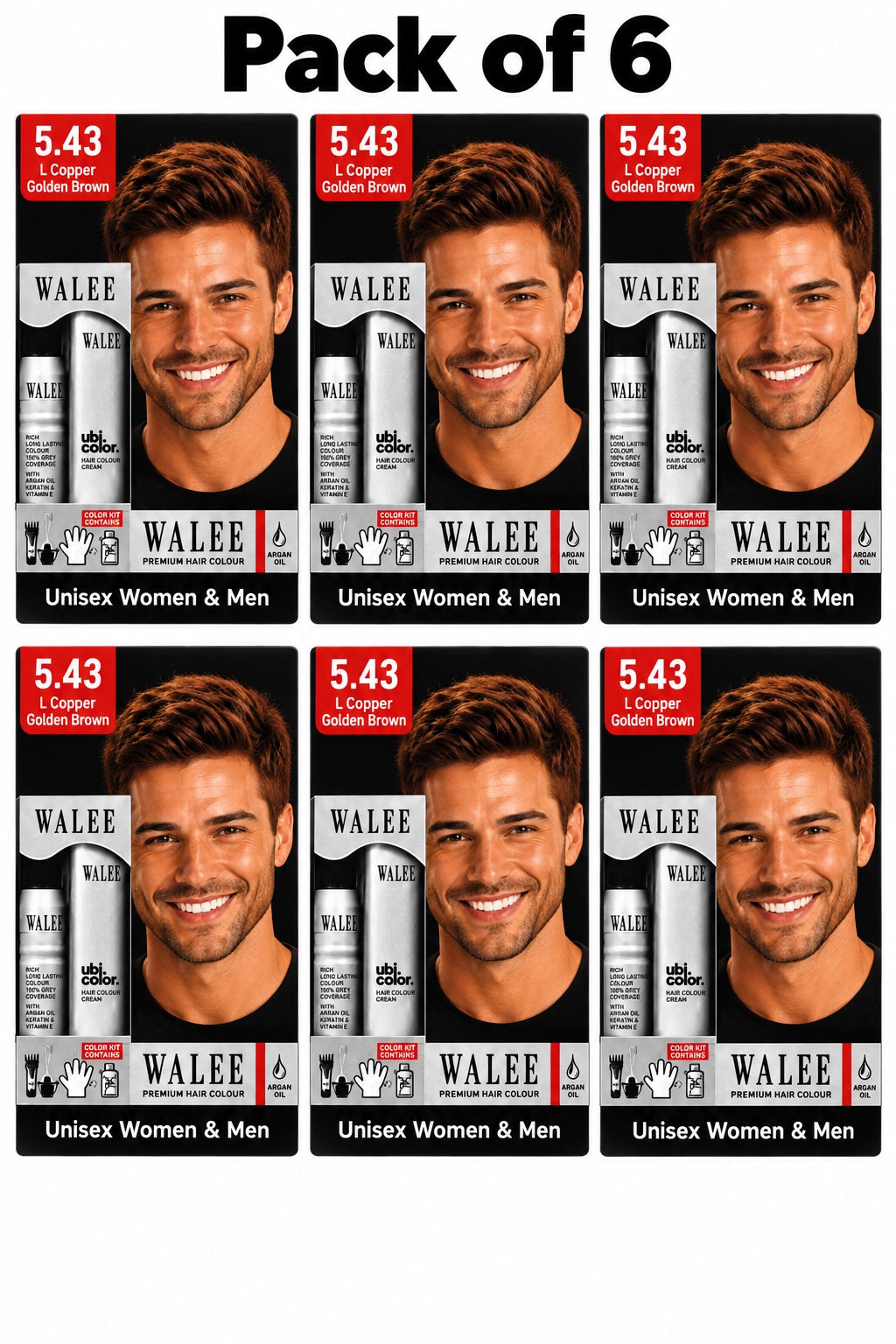 Walee Premium 7-in-1 Ammonia-Free Hair Colour Kit for Women &; Men- Unisex- Pack of 6