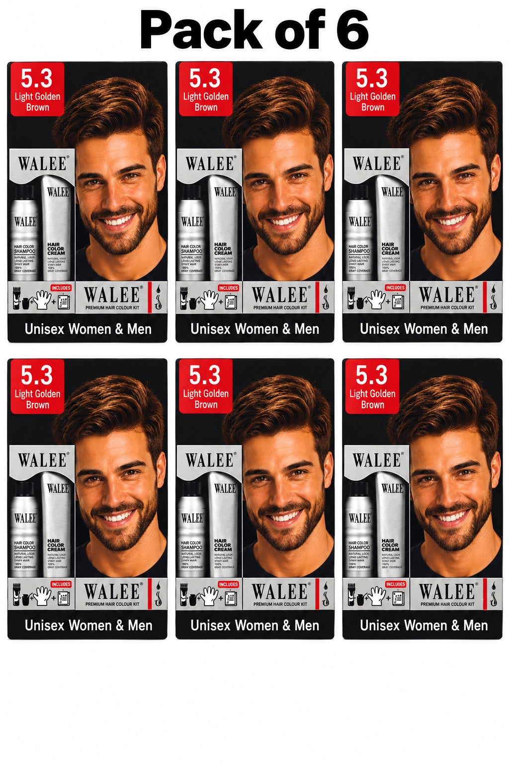 Walee Premium 7-in-1 Ammonia-Free Hair Colour Kit for Women &; Men- Unisex- Pack of 6