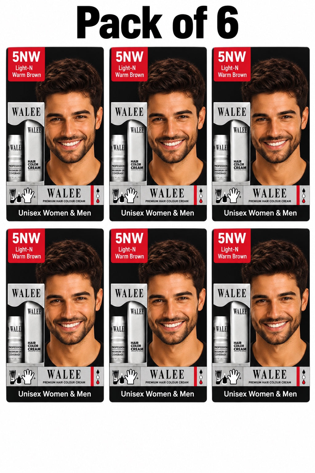 Walee Premium 7-in-1 Ammonia-Free Hair Colour Kit for Women &; Men- Unisex- Pack of 6